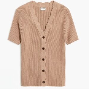 NWT Sz L J. Crew Factory Cardigan Sweater Scallop Brown Mushroom CC109